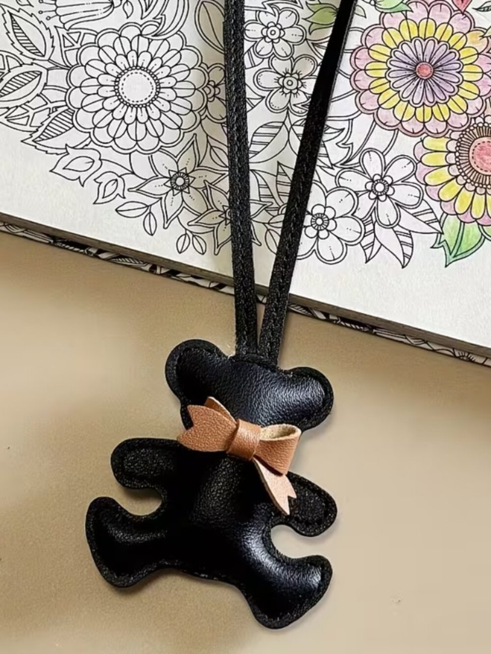BLACK BEAR BAG CHARM IN FAUX LEATHER